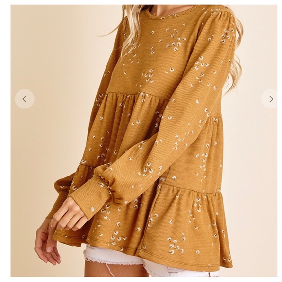 Bohemian Ditsy Floral Print Babydoll Top - Picture 7 of 7